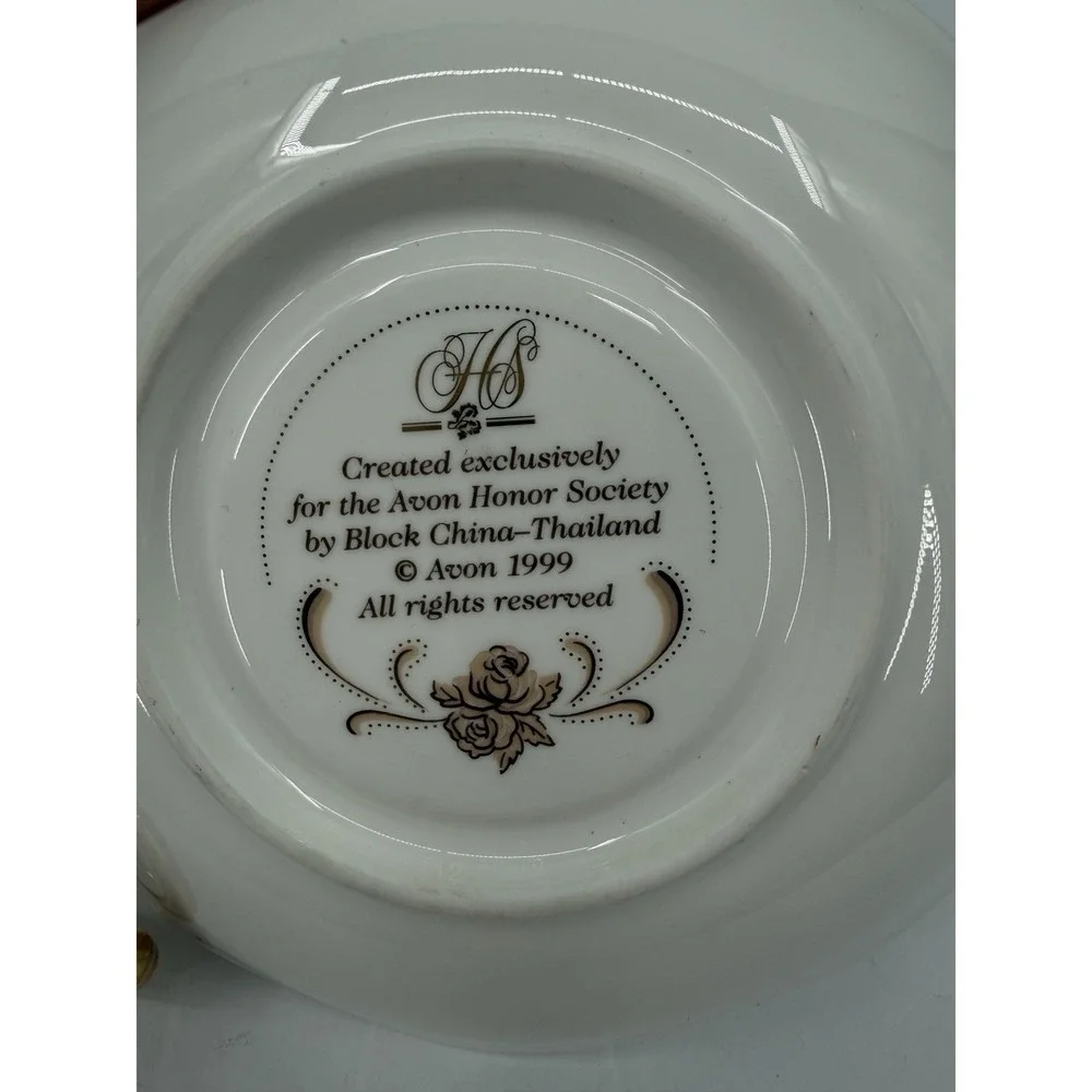 Avon Honor‎ Society 1999 Teacup Saucer Black Gold Floral Victorian Lady Set